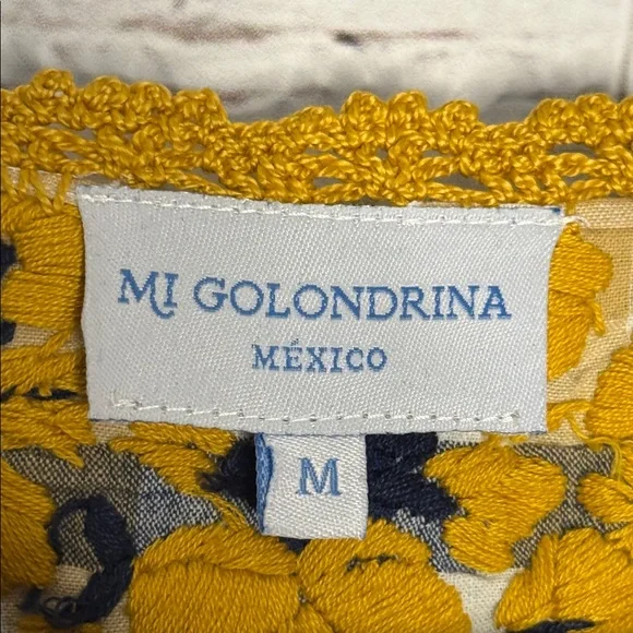 Mi Golondrina Yellow and Navy Embroidered Floral plaid dress - Picture 6 of 8